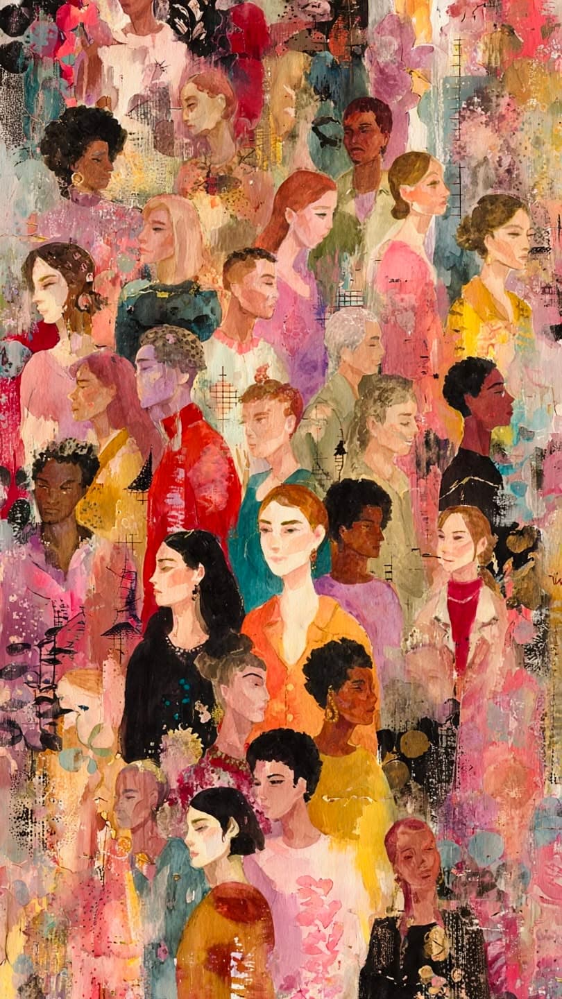 An illustrated crowd of diverse creators